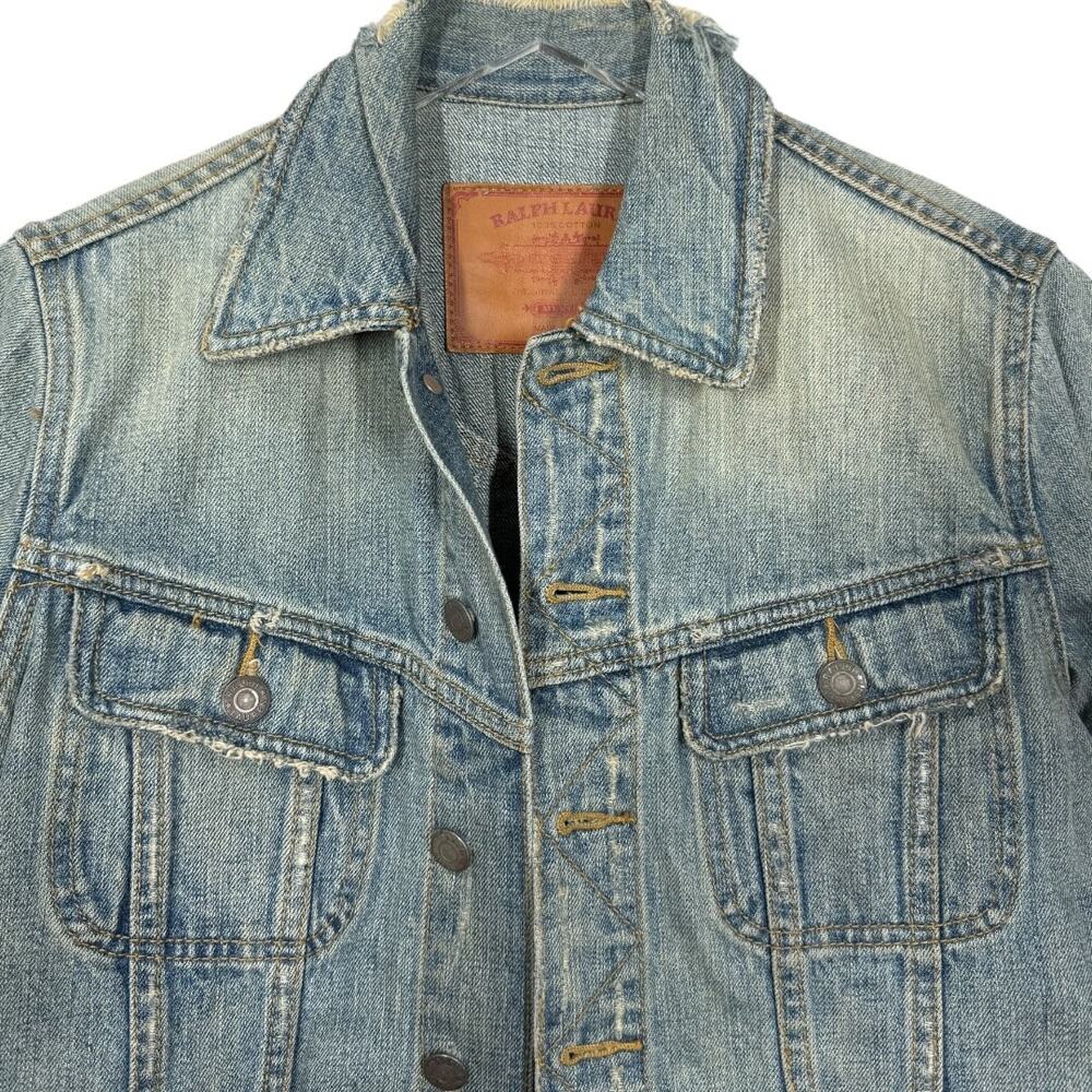 Vintage Ralph Lauren Dungarees Distressed Denim Jacket Medium Light Wash Classic - Picture 2 of 11